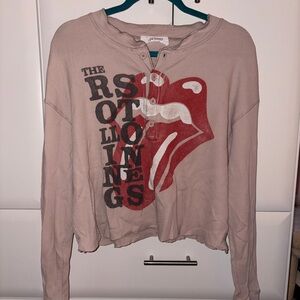 Free People Beige Long Sleeve Tee with Red and Black Graphic